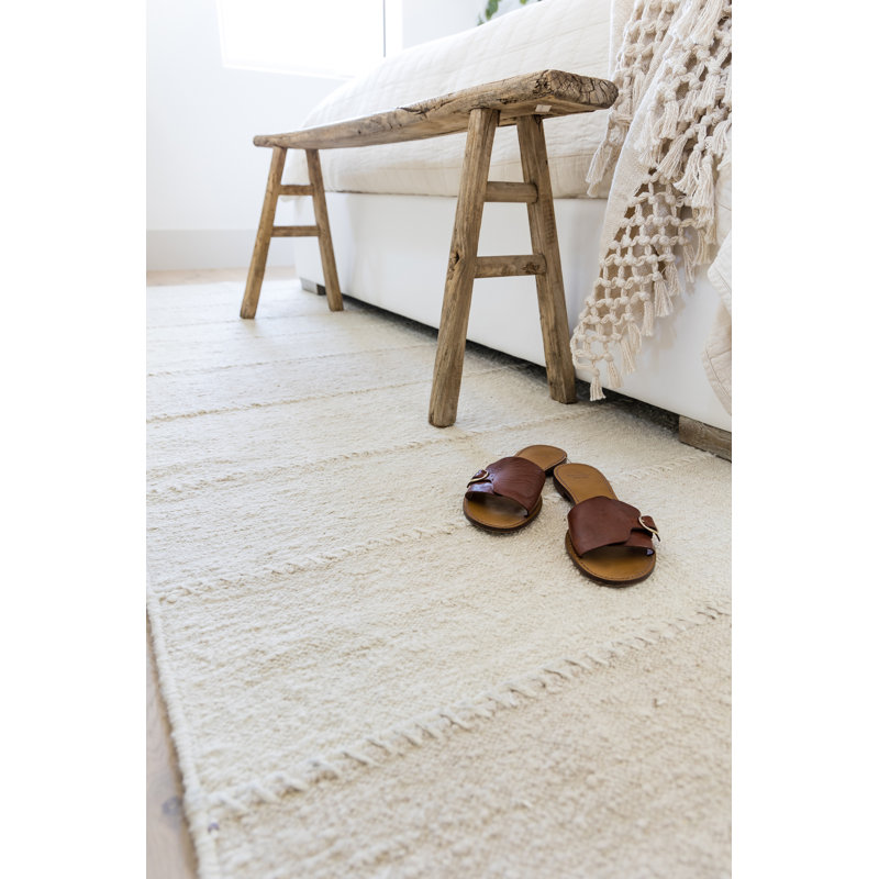 Koukila Linen Striped Area Rug in Beige, Rectangle 6'3" x 9'