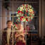 Couronne de Noël 18 po avec lumières pré-éclairées, à piles pour fenêtre de porte murale rouge + or