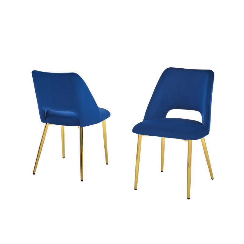 Ivylynn Upholstered Side Chairs with Gold Chrome, Navy Blue Velvet