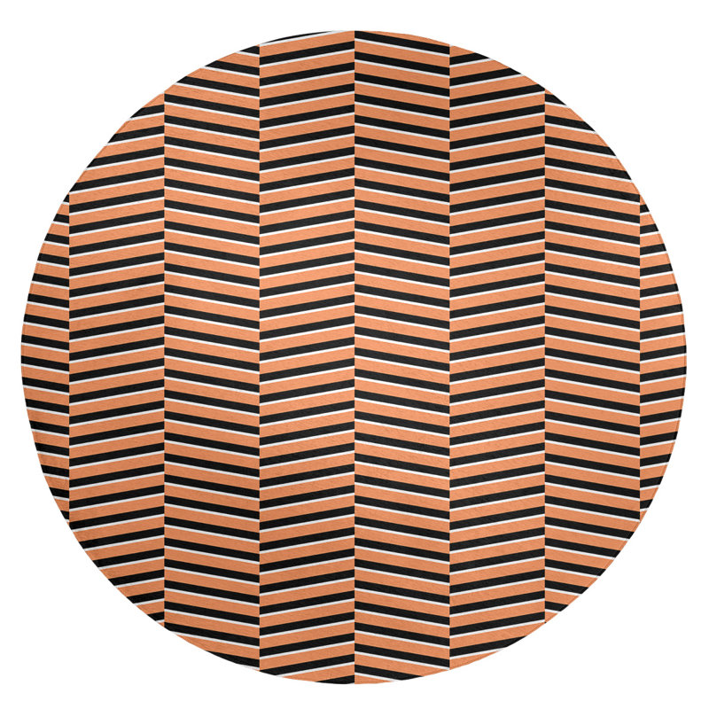 Tapis à rayures orange/noir, Rond 5 pi