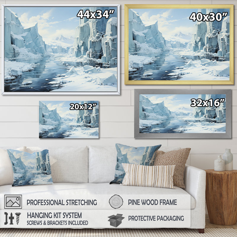 Baechtle " Antarcticas Edge Abstract II ", 24" H x 32" W x 1" D, White Picture Framed