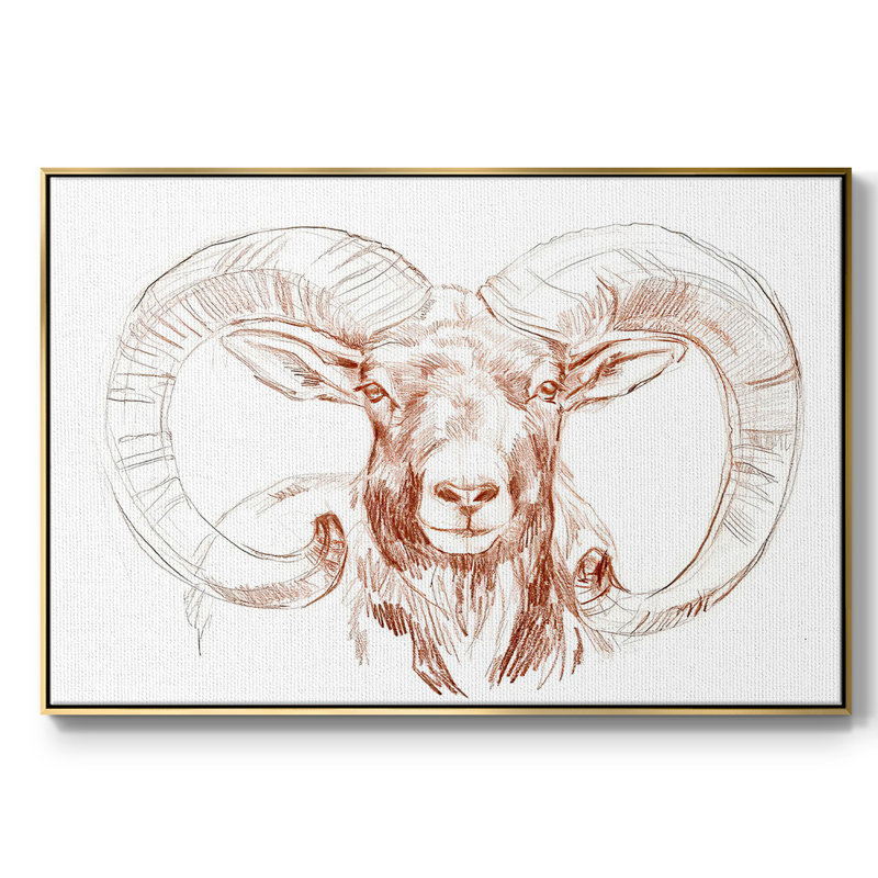 «Big Horn Sheep I», peinture sur toile encadrée, H 17 po x l 25 po x P 2 po, Encadrement doré