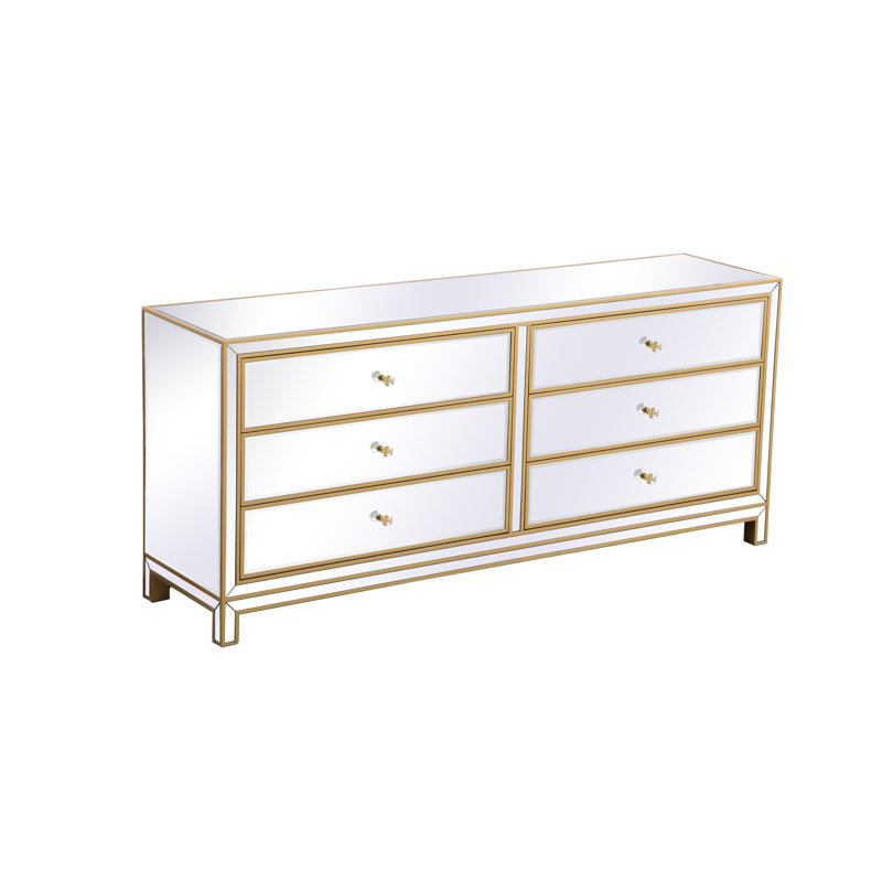 Commode double 6 tiroirs Rotella Mirrored, Doré
