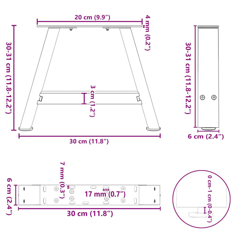Table Leg, 31cm H x 30cm W x 6cm D