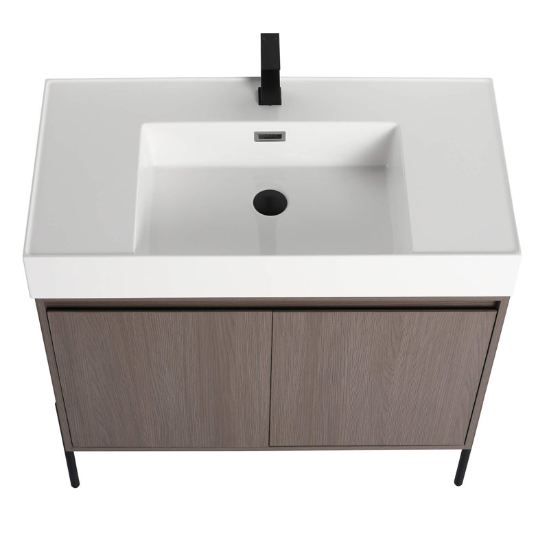Ebern Designs Yordana Bathroom Vanity 36" Wide, Gray Oak, White