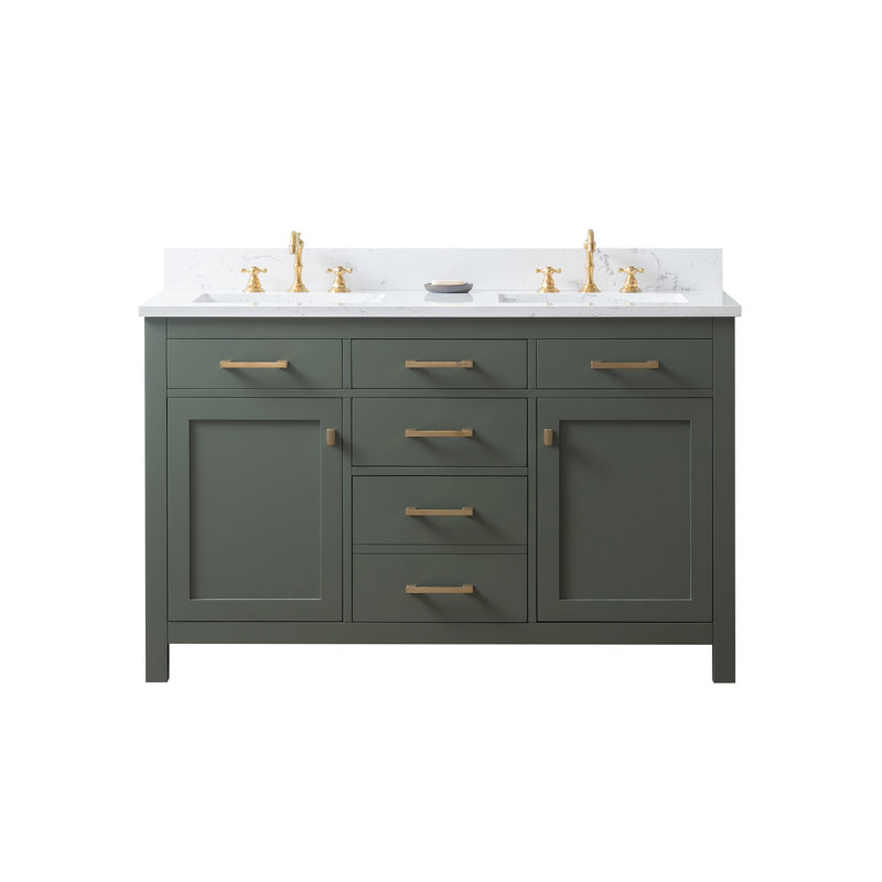 Ajhane 54" W Double Vanity Set, Vintage Green/Brushed Gold