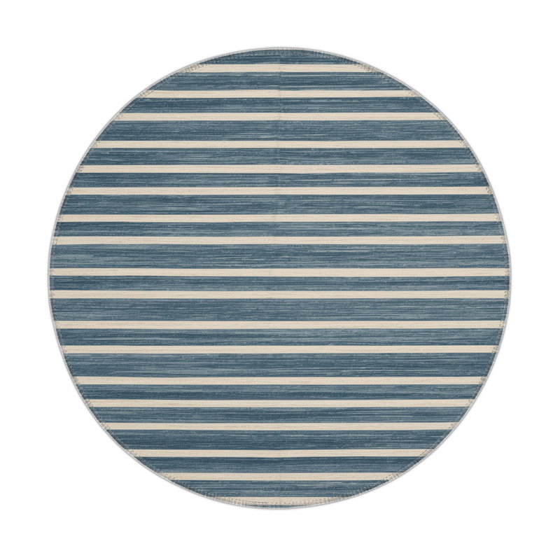 HorizontalStripes Blue Indoor and Outdoor Area Rug, Round 5'