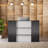 Modern Reception Desk With Led Lights, 63 Inches Front Counter Table With Lockable Drawer & Shelves