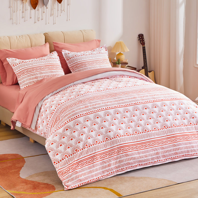 Twill Floral Duvet Cover, Full Duvet Cover + 2 Standard Shams, Terracotta Boho