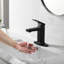 Robinet de salle de bain noir mat à poignée simple avec plateau pour 1 ou 3 trous, robinet de meuble-lavabo avec deux tuyaux de 9/16 po-117992757