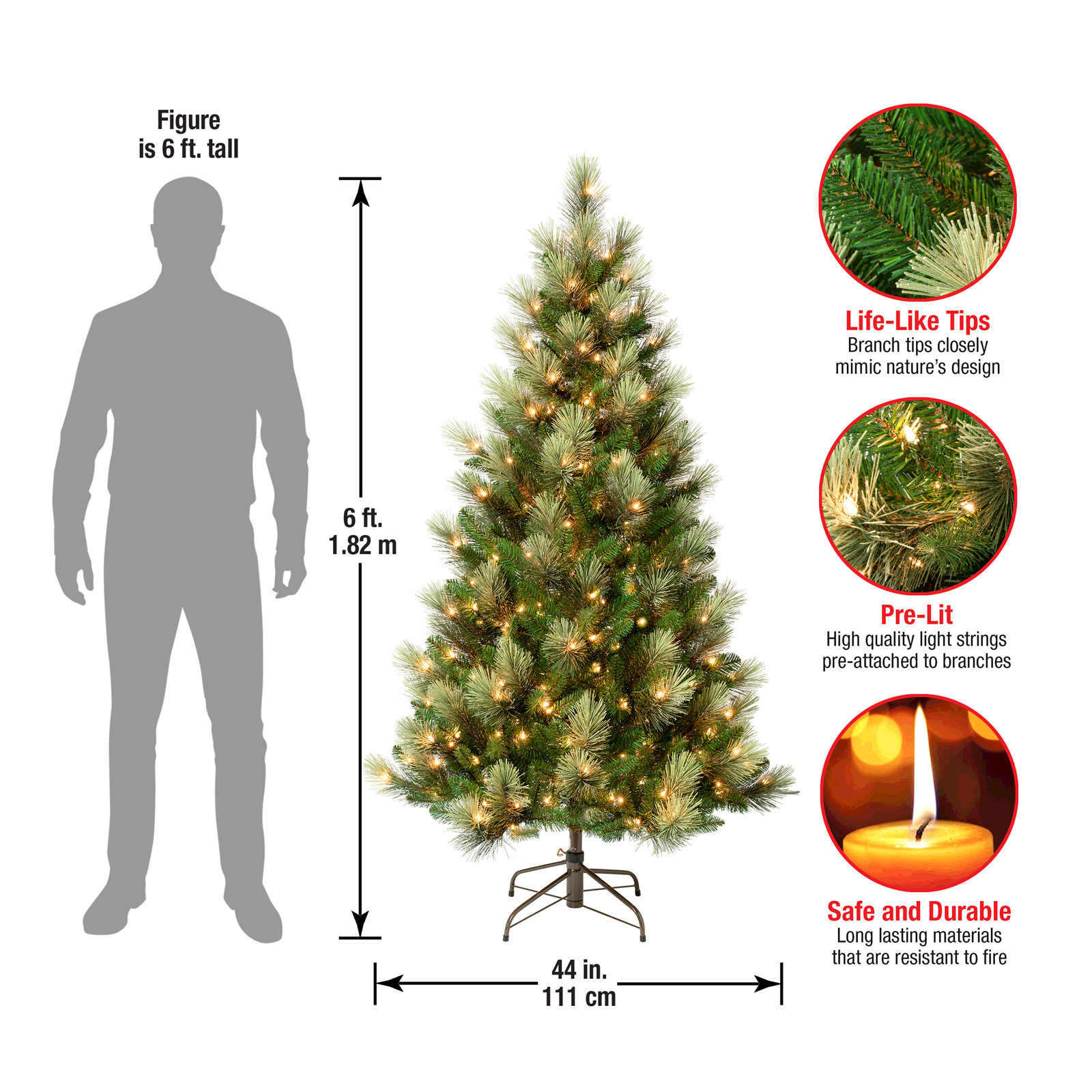 Pre-Lit Slim Pine Christmas Tree, 6'