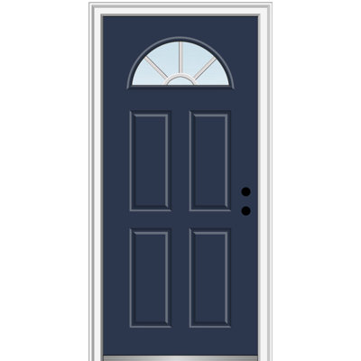 Porte d'entrée pré-montée en fibre de verre 4 panneaux Quarter Fan Lite