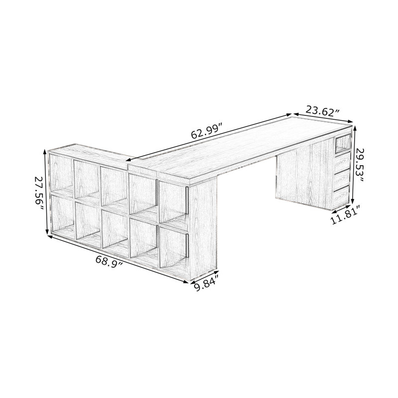 Bureaux en bois massif en L noyer clair, H 29,53 po x l 62,99 po x P 68,9 po, Gauche