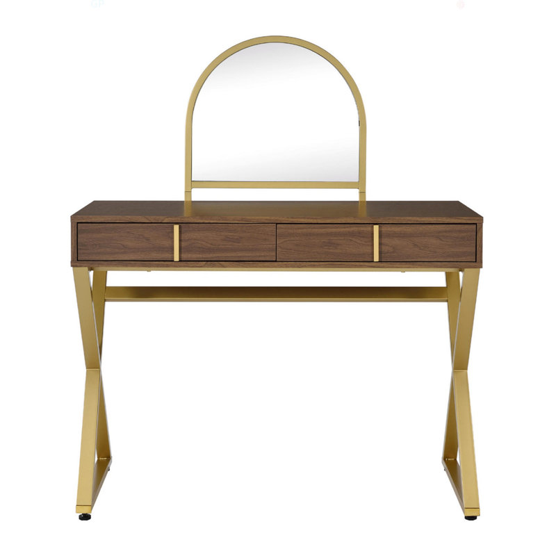 Bureau de coiffeuse 2 tiroirs avec miroir et plateau à bijoux
