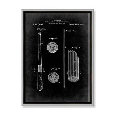 Base Ball 1 Blueprint - Black - Floater Frame, impression sur toile