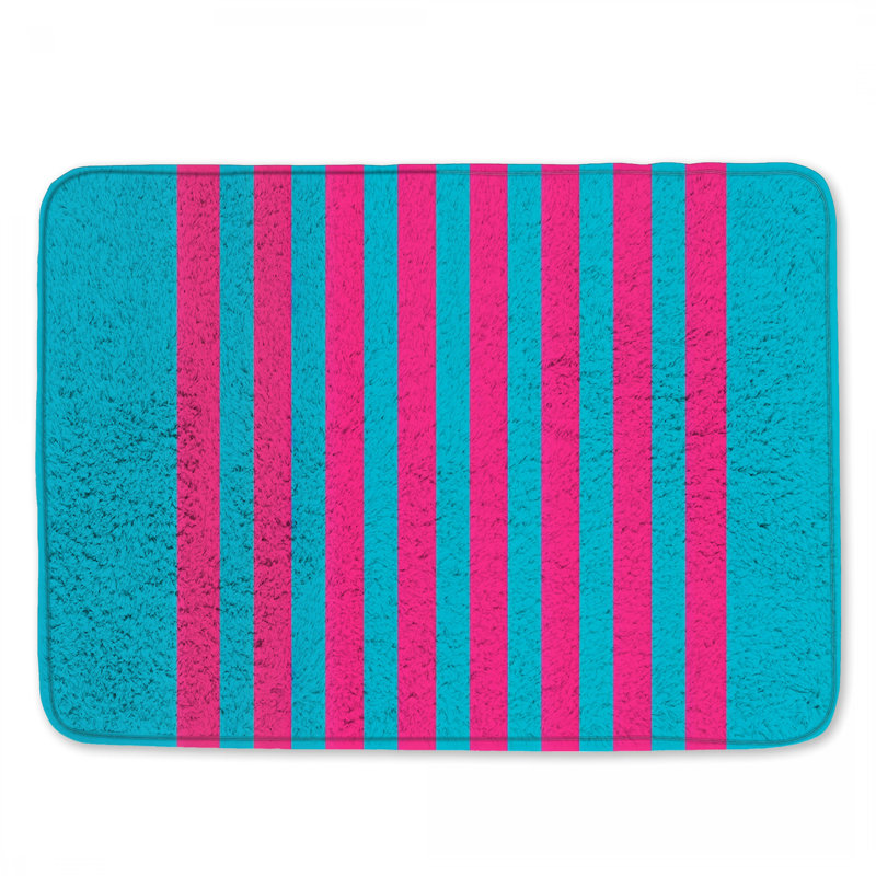Tapis de bain rose à rayures bleues, 24in W x 17in L