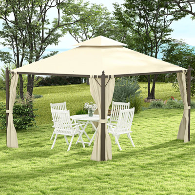Pavillon de jardin extérieur 10 pi x 12 pi Fabrication en acier avec rideaux d'intimité. Toit, ventilation. Spacieux pour les pique-niques dans les cours et les fêtes. Protège contre les reflets du soleil