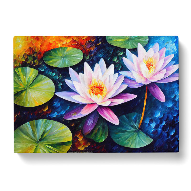 Painted Water Lily Flowers Vol.2 Abstract - Wrapped Canvas Painting, 35cm H x 50cm W x 3cm D