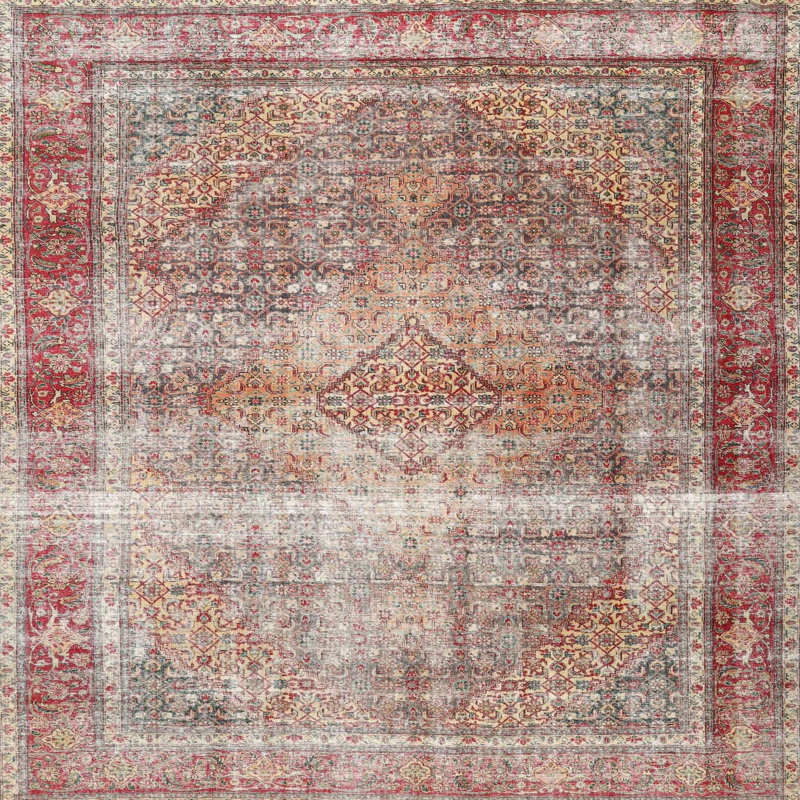 Tapis à motif oriental rouge / brun, Rond 7 pi
