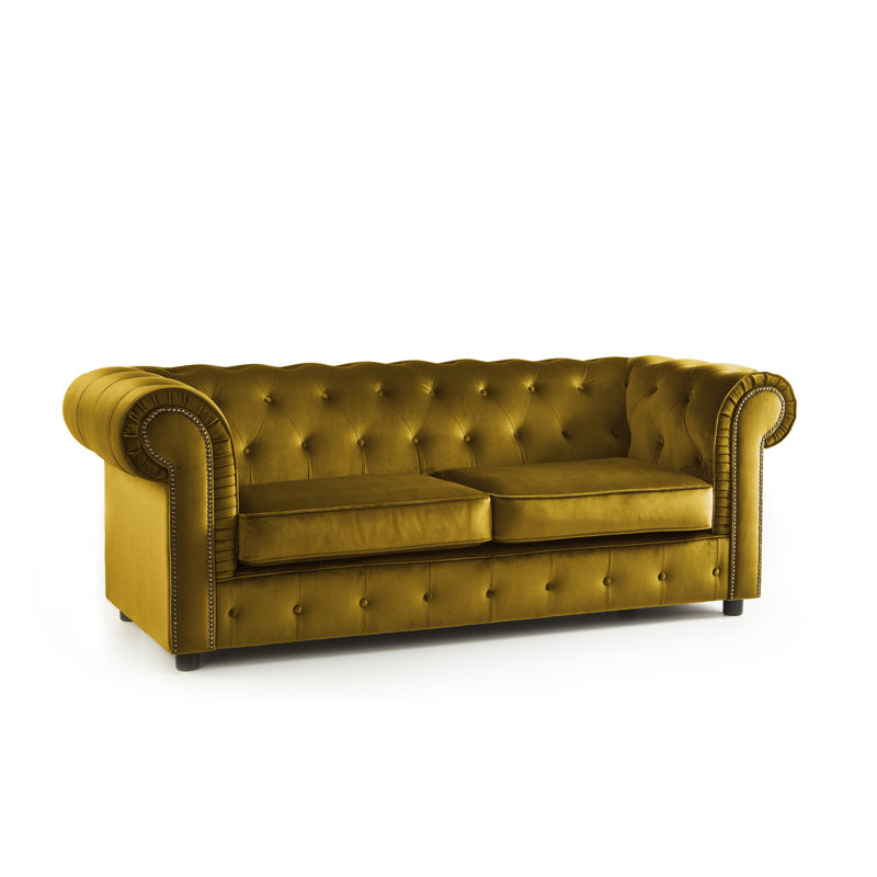 Aaron 2 Seater Velvet Sofa, Mustard, 3