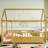 Twin Size Floor Bed Frame With High Fence And House Frame, Natural Color, Pine, Stable Design, Spacious Entrance Roof Guardrails, Easy Assembly, Safe For-1172531960