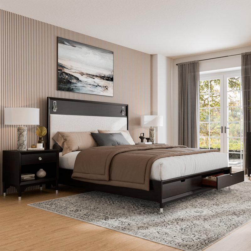 Ensemble de chambre à coucher 3 pièces Oberlander, Très grand lit, Trois pièces : lit et deux tables de chevet