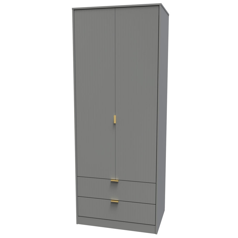 Fully Assembled 2 Door Wardrobe, 182.5cm H x 74cm W x 53cm D, Dusk Grey