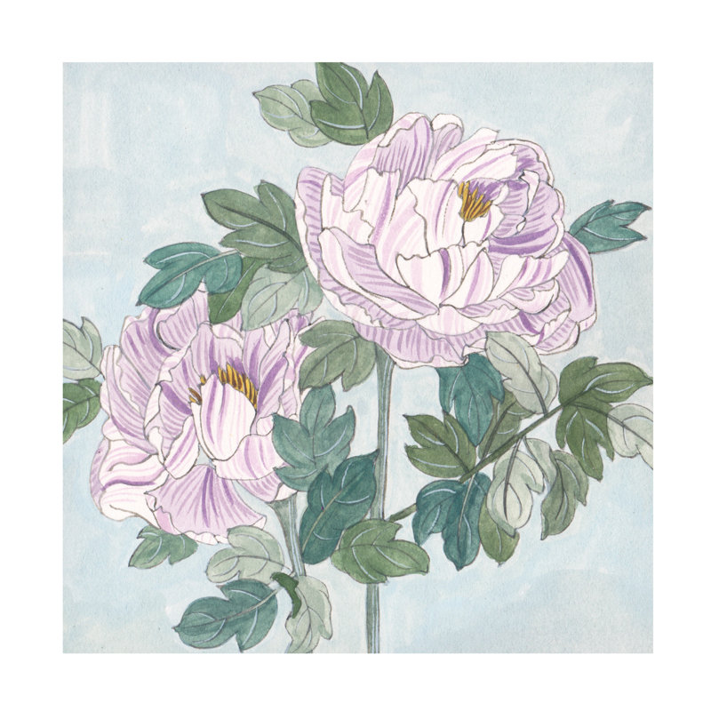 "Pivoines rayées I" sur toile, H 14 po x l 14 po