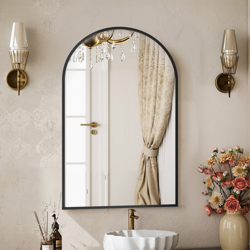 Dochas Aluminum Arch Mirror, Black, 30" x 22"