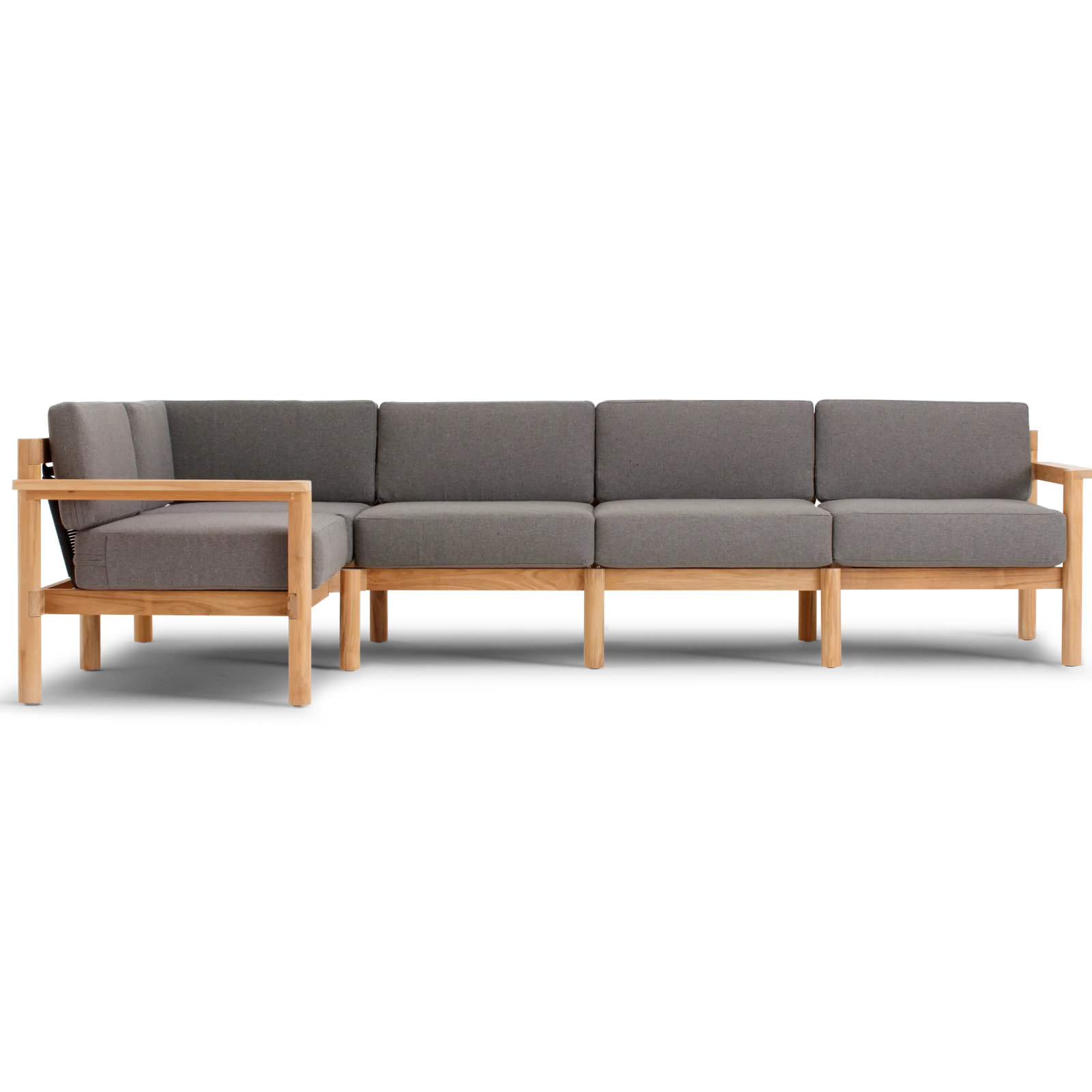 Haven 114'' Wide L-Shaped Teak Patio Sectional with Sunbrella® Cushions, Sunbrella Greystone