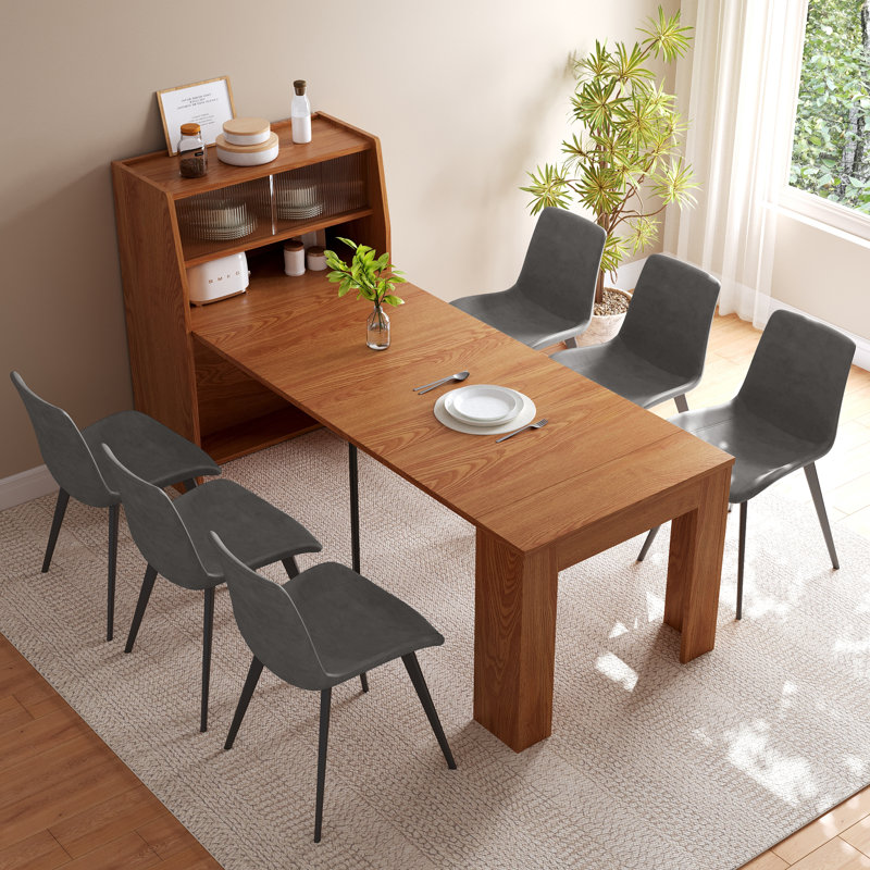 7-Piece Multifunctional Folding Dining Table With Side Cabinet Storage Accommodates 6-8 People Space-Saving 2-In-1 Design Features Sliding Glass Doors Ideal For Kitchens And Living Rooms