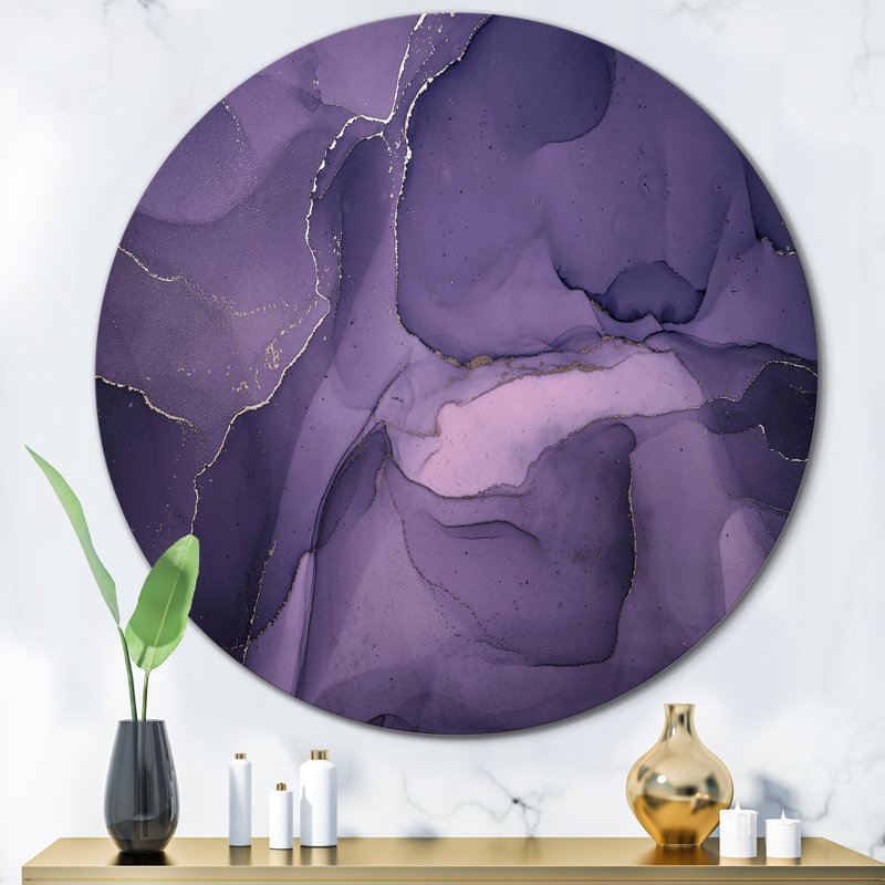 Purple And Grey Marble Ink Clouds II - Unframed Print on Metal, 36" H x 36" W x 1" D