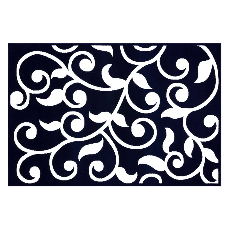Kaelan Floral Polypropylene Area Rug in Navy/White