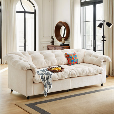 Extra-Long 99.2" Chenille Cloud Sofa Deep Seat 3-Seater Sofa Couch with Fluffy Cushions & Solid Wood Frame by Latitude Run