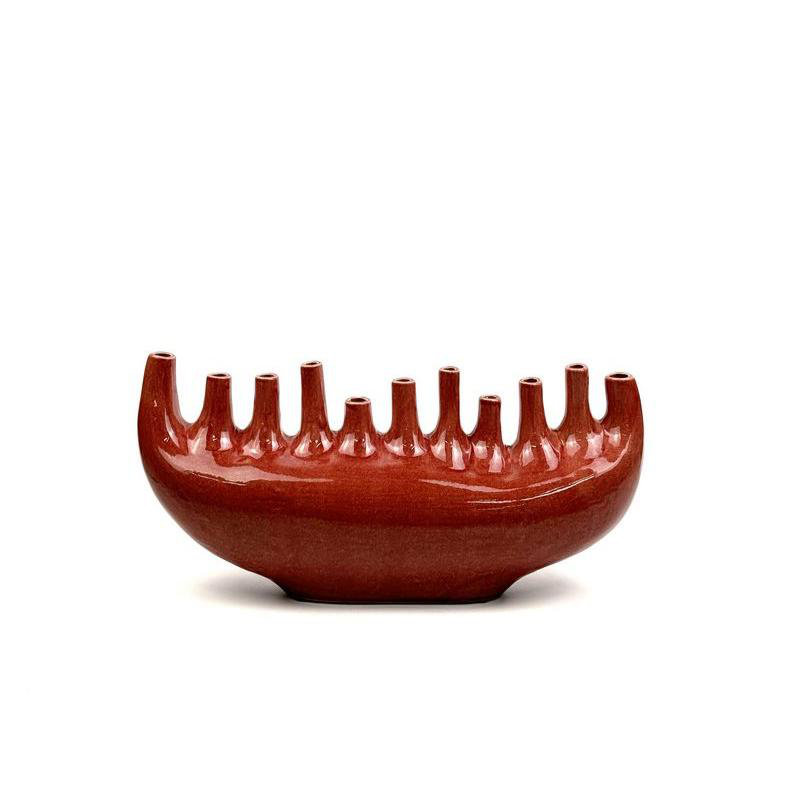 Candélabre de table en céramique H 7 po, Rouge