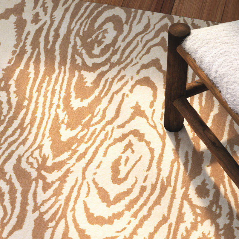 Tapis brun / beige en laine tissé à la main à imprimé animal, Rectangle 8 pi x 10 pi