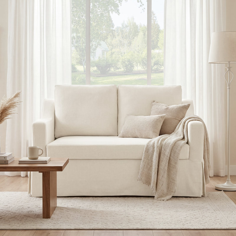 51'' Country-style Slipcovered Upholstery Loveseat Sofa For Small Spaces, Beige