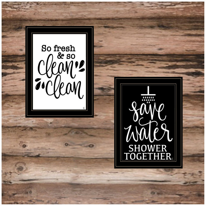 "Clean/Shower Together" 2-Piece Vignette By Fearfully Made Creations, Ready To Hang Framed Print, Black Frame