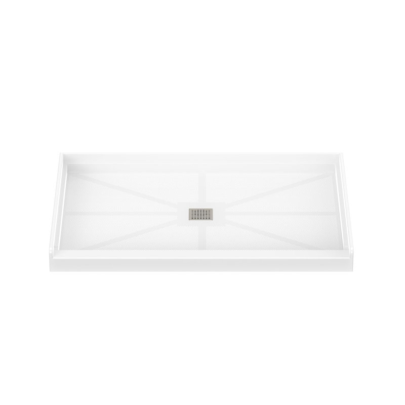 48"W×32"D Rectangle Solid Surface Single Threshold Shower Bases with Center Drain, Non-slip Design