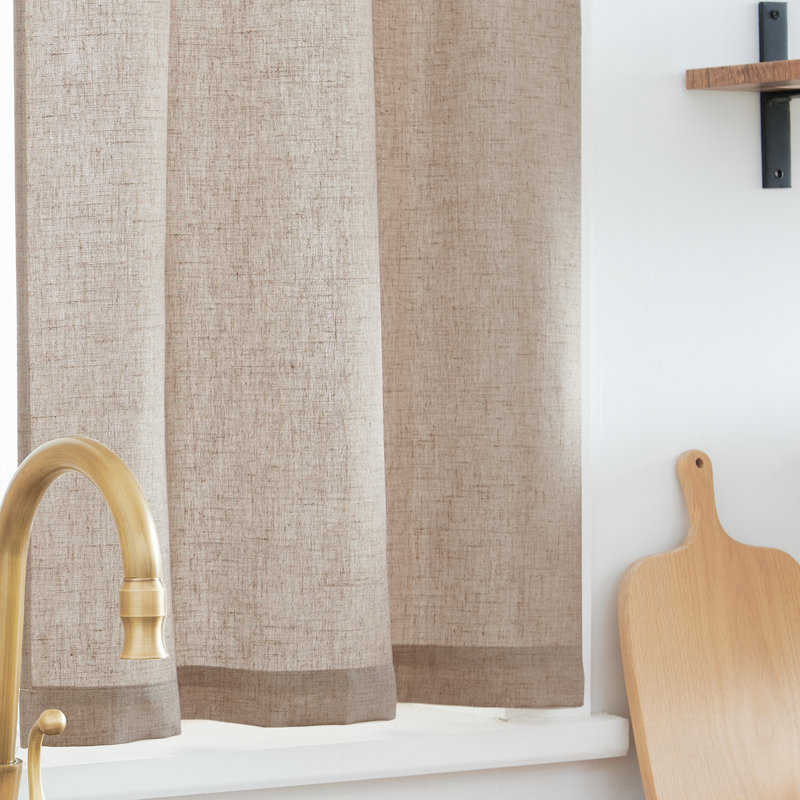 Klyde Linen Blend 26'' W Cafe Curtain Kitchen Curtain, Solid Taupe, 36" H x 26" W