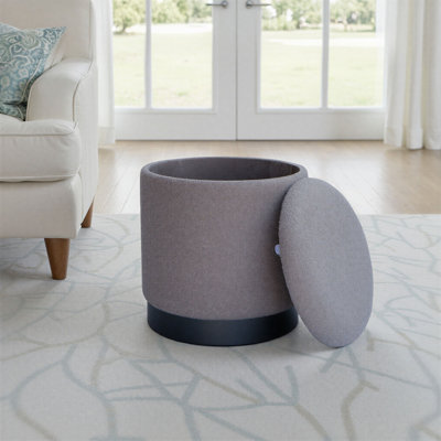 Elegant Gray 16" Round Storage Ottoman with Hidden Compartment