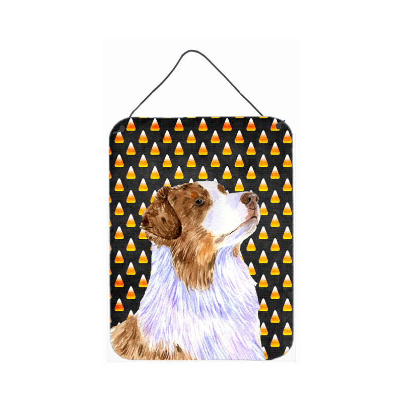 «Burniece Candy Corn», impression d'Halloween sur plaque, Berger australien (beige et mauve)