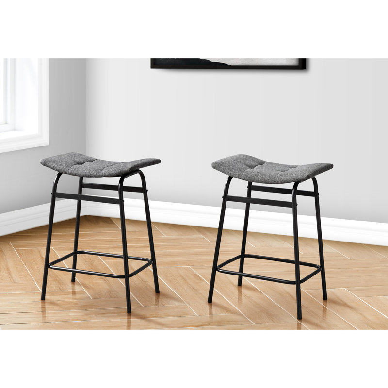 Of 2 Contemporary Modern Grey Fabric Black Metal Counter Height For Kitchen, Comfortable Padded Backless Design, Easy To Put Together And Install, 200 Lbs Each, 18 In. X 13.12 24.5 In , Metal,