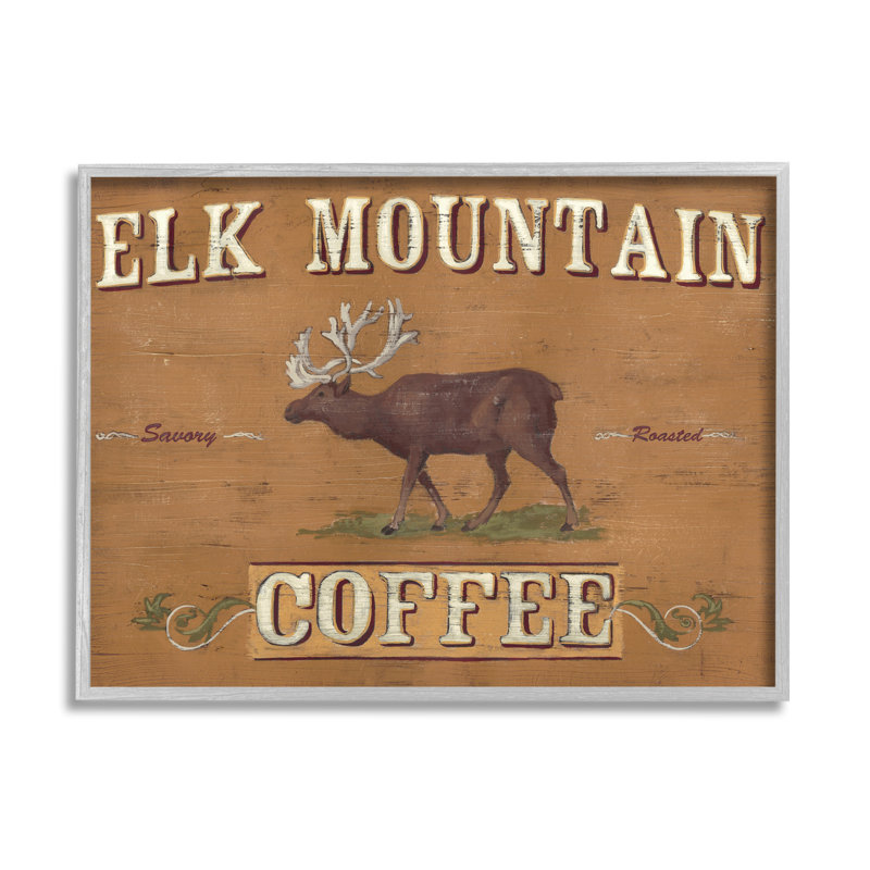 «Antique Elk Mountain Coffee Kitchen Kitchen Rustic Animal» par June Erica Vess - Art textuel sur toile, H 24 po x l 30 po