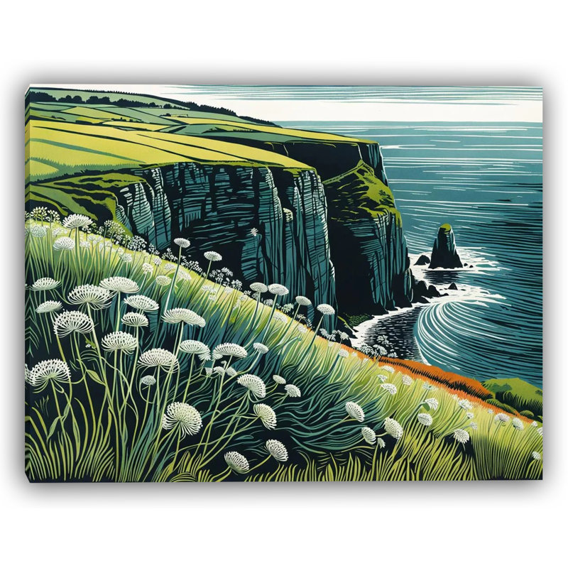 Art mural sur toile Cliffside Wildflowers - Paysage côtier, H 30 po x l 40 po