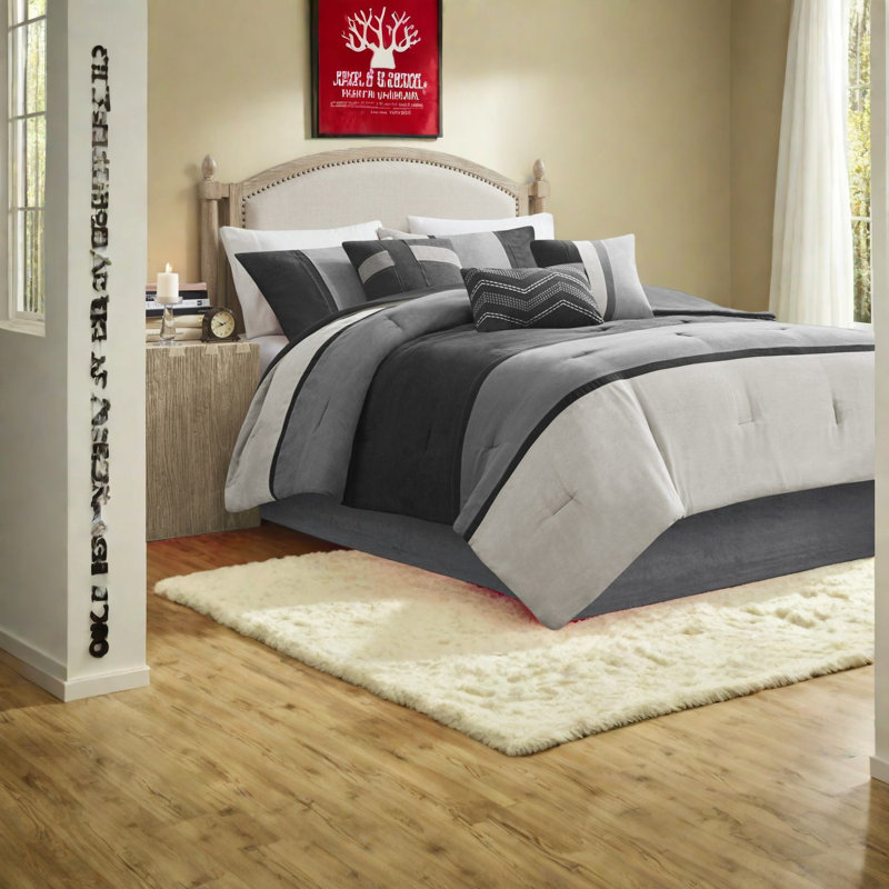 Ensemble de literie luxueux en faux suède 7 pièces, polyester hypoallergénique, style moderne pour la maison