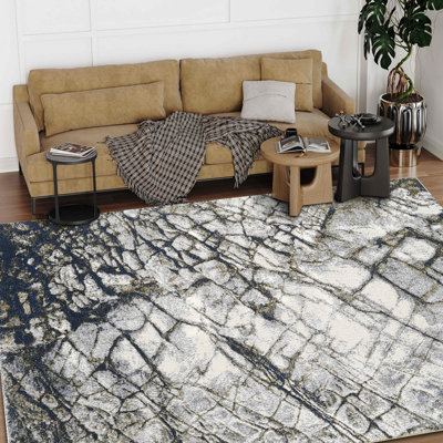 Tapis de couloir doré et bleu 2 pi x 7 pi 952