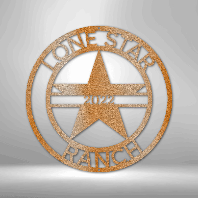 Décoration murale en acier personnalisée à 1 monogramme LoneStar, Cuivre, H 23 po x l 23,5 po x P 0,5 po, Oui