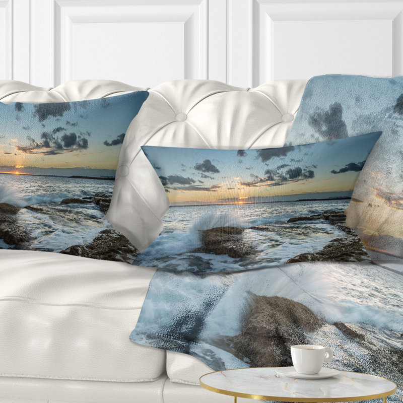 Coussin lombaire seascape de coucher de soleil sur mer vif