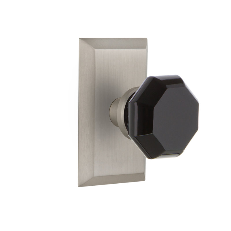 Plaque Studio avec bouton de porte Waldorf noir, Nickel satiné